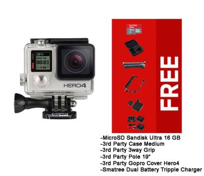GoPro Hero4 Silver ActionCam (GoPro Hero4 Silver + Ultra 16 + Medium Case + Pole 19" + Smatree Battery Pack + Cover)