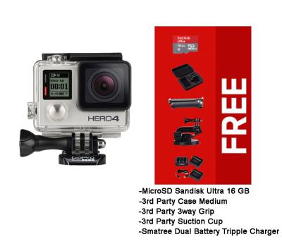 GoPro Hero4 Silver ActionCam (GoPro Hero4 Silver + Ultra 16 + Medium Case + Smatree Bat Pack + Suction Cup)