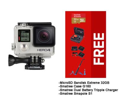 GoPro Hero4 silver ActionCam (GoPro Hero4 Silver + Extreme 32 GB + Smatree Case + Smatree Battery Pack + Smatree Pole S1)