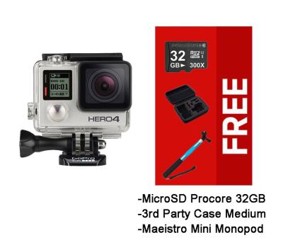 GoPro Hero4 silver ActionCam (GoPro Hero4 Silver + Procore 32 GB + Case Medium + Monopod Blue)