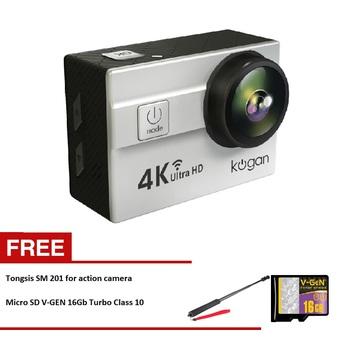 Kogan Action Camera 4K Plus UltraHD - 16MP - Putih - WIFI + Tongsis SM 201 + microsd vgen 16gb Turbo Class 10  