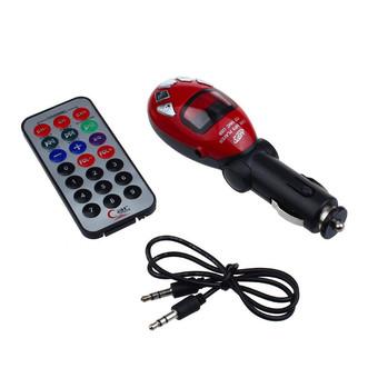 LCD Wireless FM Transmitter Car Kit MP3 Player Support USB SD MMC Slot 3-piece Set (Red)  