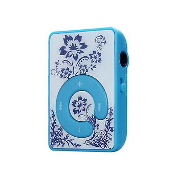 Mini Clip Flower Pattern MP3 Player Music Media Support Micro SD TF Card Blue  