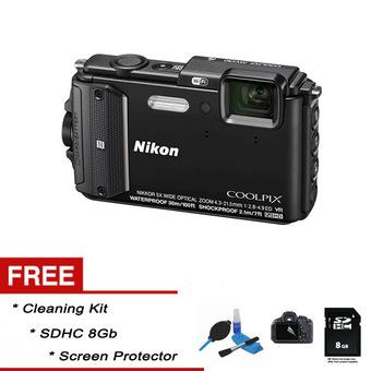 Nikon Coolpix AW130 - 16 MP - Hitam + Gratis SDHC 8gb + Screen Protector + Cleaning Kit  