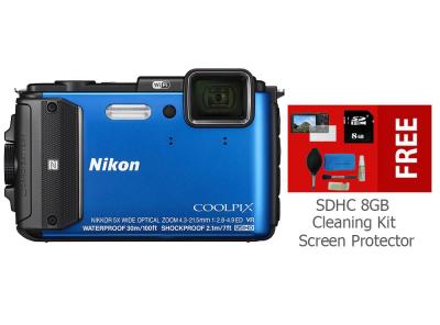 Nikon Coolpix AW130 Biru Kamera Pocket + SDHC 8GB + Cleaning Kit + Screen Protector - Biru