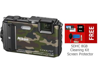Nikon Coolpix AW130 Camouflage Kamera Pocket + SDHC 8GB + Cleaning Kit + Screen Protector