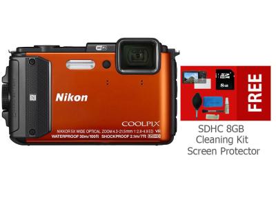 Nikon Coolpix AW130 Orange Kamera Pocket + SDHC 8GB + Cleaning Kit + Screen Protector - Orange