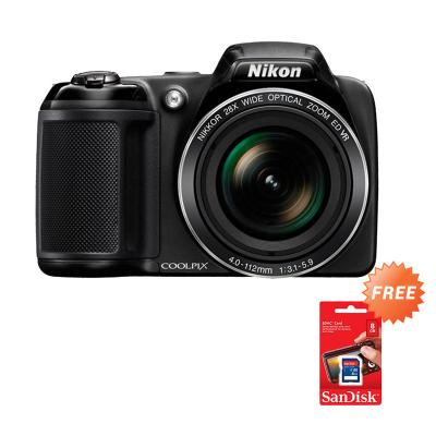 Nikon Coolpix L340 Hitam Kamera Pocket [20.2 MP/ 28x Optical Zoom] + Sandisk SDHC 8 GB
