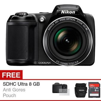 Nikon Coolpix L340 Kamera Digital - 20.2 MP - Hitam + Gratis SD Card Ultra 8GB + Tas  