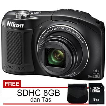 Nikon Coolpix L620 - 18MP CMOS Full HD + Gratis SDHC 8GB dan Tas - Hitam  