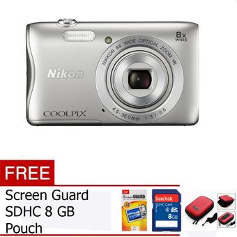 Nikon Coolpix S2900 - 20MP - Silver + Gratis SDHC 8GB + Case + Screen Guard  
