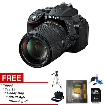 Nikon D5300 Kit 18-140mm VR - 24 MP - Hitam + Gratis Cleaning Kit + Tripod + SDHC 8gb + Goodybag + Tas Slr  