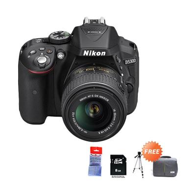 Nikon D5300 Kit 18-55mm VR Hitam Kamera DSLR + SDHC 8 GB + Tripod Promos + Tas DSLRl + Silica Gel
