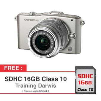 Olympus Kamera Mirrorless E-PM1 - 12 MP - Silver + Gratis SDHC 16 GB + Eksklusif Training Darwis Triadi  