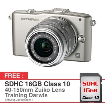 Olympus Kamera Mirrorless E-PM1 - Silver - 12 MP 1442mm + 40 - 150mm + Gratis SDHC 16 GB + Eksklusif Training Darwis Triadi  