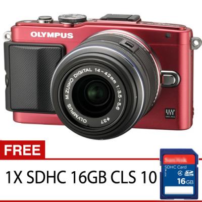 Olympus PEN E-PL6 Kit Lensa 14-42mm 2RK (G) Red Black Kamera Mirrorless + SDHC 16GB CLS 10