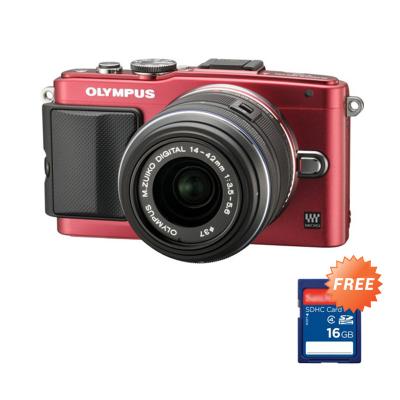 Olympus PEN E-PL6 Mark II Kit Lensa 14-42mm 2RK (G) Red Black Kamera Mirrorless + SDHC 16 GB Class 10