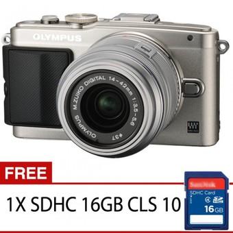 Olympus PEN E-PL6 Mirrorless Kamera Kit Lensa 14 - 42mm R (G) - 16MP - Silver + Gratis SDHC 16GB CLS 10  