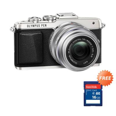 Olympus PEN E-PL7 Kit Lensa 1442R S/G Silver Kamera Mirrorless + SDHC 16 GB CLS 10