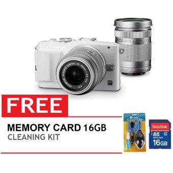 Olympus PEN Lite E-PL6 Camera Kit with 14-42mm & 40-150mm Lens - 16 MP - White + Gratis Memory 16GB Dan Cleaning kit  