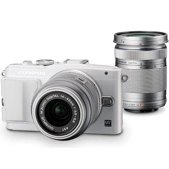 Olympus PEN Lite E-PL6 Camera Kit with 14-42mm & 40-150mm Lens - 16 MP - White  