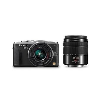 Panasonic Lumix DMC-GF6 16MP Mirrorless Digital Camera 3.0x Optical Zoom with 14-42mm & 45-150mm Lens Kit - Black  