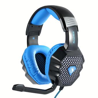 SADES A70 Gaming Headphone with Mic USB Professional Over Ear Stereo Gaming Headset with LED Noise Cancellation & Wonderful Sound Effect Music Earphones Black with Blue for Desktop Notebook Laptop (Intl)  