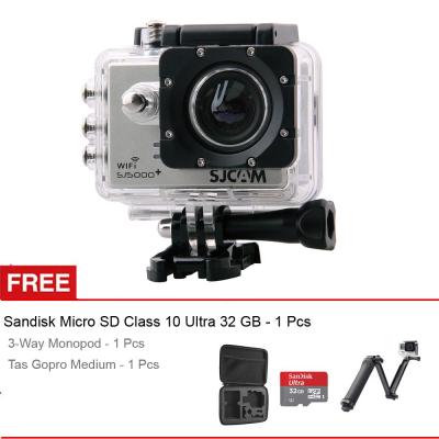 SJCAM Action Camera SJ5000+ - Silver + Gratis Sandisk 32GB + 3-Way Monopod + Tas Gopro