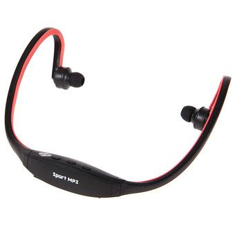 SOUESA Novelty Earhook Style Sport MP3 Player Headset FM Radio Supports Micro SD/TF Card - Black/Red  