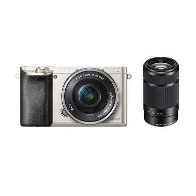 Sony Alpha A6000 Double Kit 16-50mm Silver Kamera Mirrorless + Lensa Kamera 55-210mm