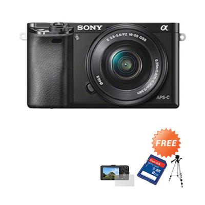 Sony Alpha A6000 Kit 16-50 mm Kamera Mirrorless + SDHC 8 GB + Screen Protector + Tripod Promos