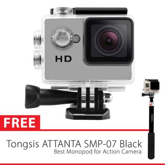 Sport Cam A8 2 Inch LCD Waterproof Action Camera - 5MP - Silver + Gratis Tongsis Attanta SMP-07  