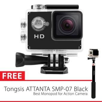 Sport Cam A8 2 Inch LCD Waterproof Action Camera - 5Mp - Hitam + Gratis Tongsis Attanta SMP-07  
