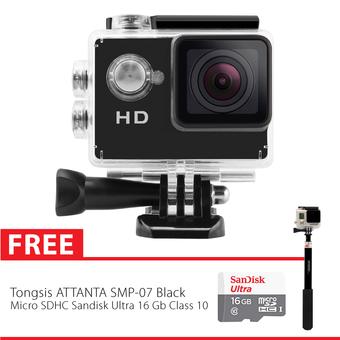Sport Cam Combo Supreme A8 2 Inch LCD Waterproof Action Camera - 5MP - Silver + Gratis Tongsis Attanta SMP-07 + Micro SDHC  