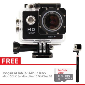 Sports Cam Combo Supreme W8 WIFI 1080P - Hitam + Gratis Tongsis Attanta SMP-07 + Micro SD Sandisk 16GB  