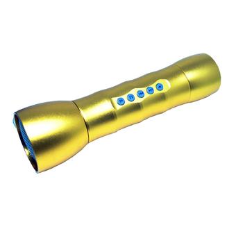 Universal Multifunction LED Flashlight with MP3 Player Support TF Card Slot with Silicone Strap - JK-408 - Gold  