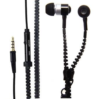 WiseBuy 3.5mm Tangle-Free Zipper Earphone Mini Microphone Mic Fresh Earbud (Black) (Intl)  