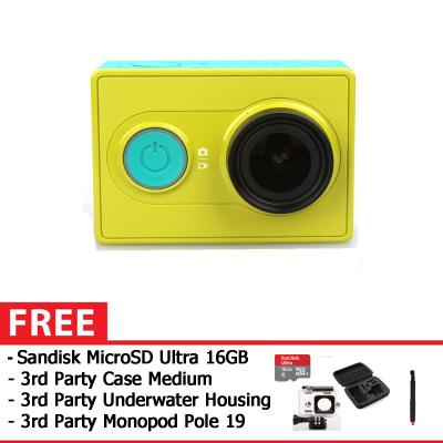 Xiaomi Yi ActionCam - Green + Free Ultra 16 + Underwater Case + 3rd Party Pole 19 + 3rd Party Case Medium