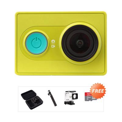 Xiaomi Yi ActionCam - Green + Free Ultra 16 + Underwater Case + Fotopro tongsis + 3rd Party Case Medium
