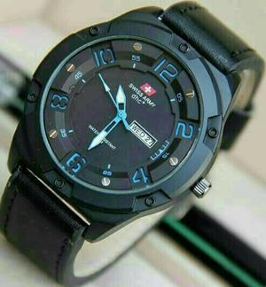 jam tangan pria Swiss army SA 010 DATE/DAY leather black list blue