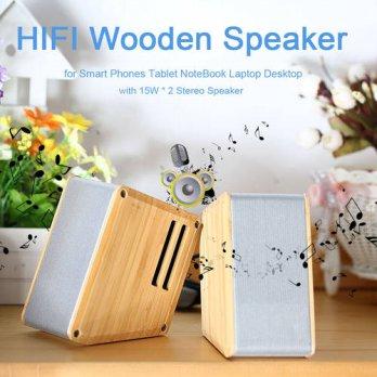 [globalbuy] HIFI Wooden Speaker with 15W*2 Stereo Speaker w/ AUX Audio Output for iPhone 6/2962559