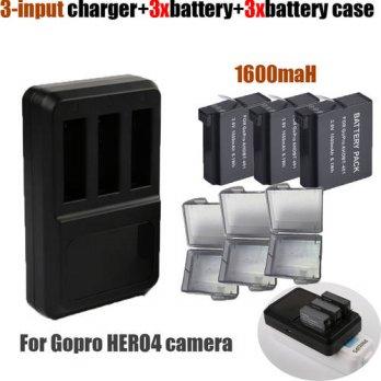 [globalbuy] NEW 3 input charger +3 x battery case + 3x AHDPT-401 gopro hero4 battery for G/2962113