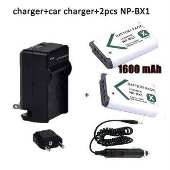 [globalbuy] NPBX1 bateria 1600mAh NP-BX1 2pcs np bx1 battery + DC charger car Set for Sony/2961680