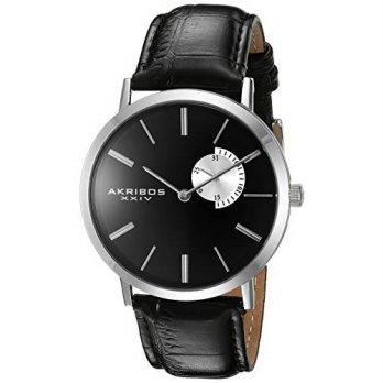 [macyskorea] Akribos XXIV Mens AK848SSB Black Dial Silver and Black Leather Strap Watch/9529021