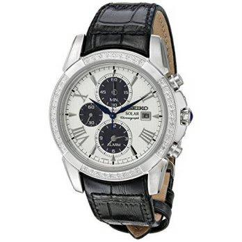 [macyskorea] Seiko Mens SSC311 Diamond-Accented Stainless Steel Watch with Black Leat/9952060