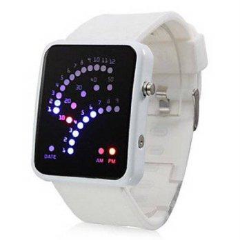 [poledit] Fanmis 29 LED Sector Blue Red Light Digita Date White Silicone Watches (T1)/12889521