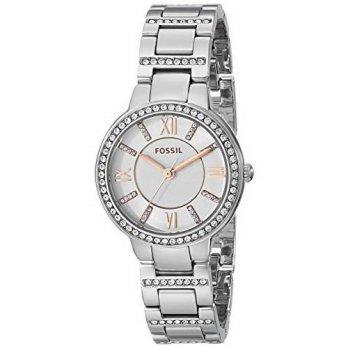 [worldbuyer] Fossil Womens ES3741 Virginia Crystal-Accented Stainless Steel Watch with Lin/1374529