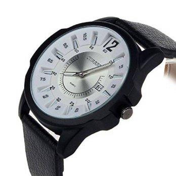 [worldbuyer] Generic Luxury Mens Analog Sport Steel Case Wrist Watch(Black case + White di/1346265