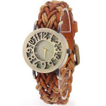 [worldbuyer] HACBIWA Fashion Womens Ladies Girls Weave Leather Hollow Band Wrist Watch Ora/504212
