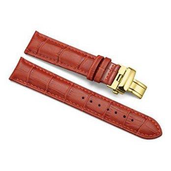 [worldbuyer] IStrap iStrap Calf Leather Watch Band Gold Steel Deployment Clasp Strap for M/1349390